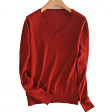 Load image into Gallery viewer, Sweater V-Neck Women Fashion Autumn Cashmere Wool Knit Sweater V-Neck Solid Slim Sexy Pullovers Coat Female Blouse Knit Sweater
