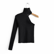 Load image into Gallery viewer, women fashion one shoulder turtleneck asymmetric sweater ladies basic knitted casual slim high street sweaters chic tops S136