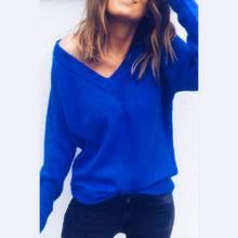 Load image into Gallery viewer, V-neck Long Sleeve Solid Sweater Women 2019 New Fashion Spring Autumn Clothing Plus Size Casual Blue Black Party Sweater Lady