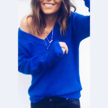 Load image into Gallery viewer, V-neck Long Sleeve Solid Sweater Women 2019 New Fashion Spring Autumn Clothing Plus Size Casual Blue Black Party Sweater Lady