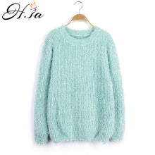 Load image into Gallery viewer, H.SA Women Winter Sweater Oneck Mohair Casual Loose Knit Pullover Cheap Warm Soft Sweaters Pull Femme Jumper casaco feminina