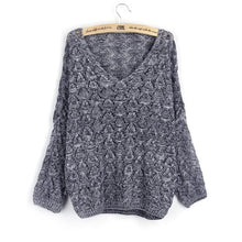 Load image into Gallery viewer, OLGITUM 2019 Women Solid Color Sweater Women Tops Bat Sleeve Pullover Loose Knite V-neck Sweater Outwear