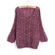 Load image into Gallery viewer, OLGITUM 2019 Women Solid Color Sweater Women Tops Bat Sleeve Pullover Loose Knite V-neck Sweater Outwear