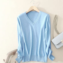 Load image into Gallery viewer, Sweater V-Neck Women Fashion Autumn Cashmere Wool Knit Sweater V-Neck Solid Slim Sexy Pullovers Coat Female Blouse Knit Sweater