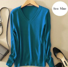 Load image into Gallery viewer, Sweater V-Neck Women Fashion Autumn Cashmere Wool Knit Sweater V-Neck Solid Slim Sexy Pullovers Coat Female Blouse Knit Sweater
