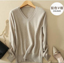 Load image into Gallery viewer, Sweater V-Neck Women Fashion Autumn Cashmere Wool Knit Sweater V-Neck Solid Slim Sexy Pullovers Coat Female Blouse Knit Sweater