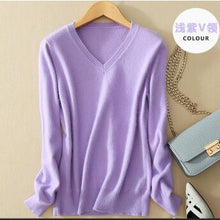 Load image into Gallery viewer, Sweater V-Neck Women Fashion Autumn Cashmere Wool Knit Sweater V-Neck Solid Slim Sexy Pullovers Coat Female Blouse Knit Sweater