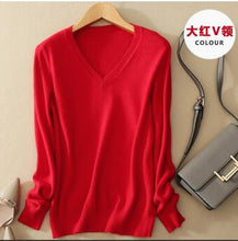 Load image into Gallery viewer, Sweater V-Neck Women Fashion Autumn Cashmere Wool Knit Sweater V-Neck Solid Slim Sexy Pullovers Coat Female Blouse Knit Sweater