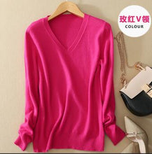 Load image into Gallery viewer, Sweater V-Neck Women Fashion Autumn Cashmere Wool Knit Sweater V-Neck Solid Slim Sexy Pullovers Coat Female Blouse Knit Sweater