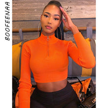 Load image into Gallery viewer, BOOFEENAA Zip Turtleneck Long Sleeve Knitted Cropped Sweater Top Women Autumn Winter Clothes Neon Sexy Jumper Pullover C70-I99
