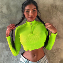 Load image into Gallery viewer, BOOFEENAA Zip Turtleneck Long Sleeve Knitted Cropped Sweater Top Women Autumn Winter Clothes Neon Sexy Jumper Pullover C70-I99
