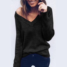 Load image into Gallery viewer, V-neck Long Sleeve Solid Sweater Women 2019 New Fashion Spring Autumn Clothing Plus Size Casual Blue Black Party Sweater Lady
