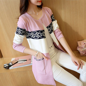 2019 Women's Long Sweater Cashmere Autumn Cardigan knitting Sweater Pink Black Red Printing Winter Fashion Slim Women 7479 50