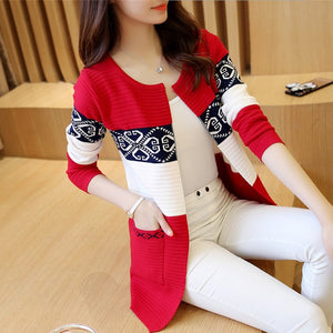 2019 Women's Long Sweater Cashmere Autumn Cardigan knitting Sweater Pink Black Red Printing Winter Fashion Slim Women 7479 50