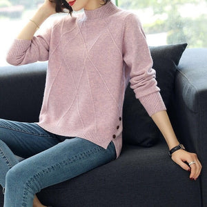 Vangull Half-Turtleneck Knitted Sweaters Women Long Sleeve Thick Soft Sweater Pullovers 2019 Winter New Solid Bottoming-shirt