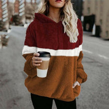 Load image into Gallery viewer, 2019 Winter Fluffy Sweater Sherpa Fleece Plaid Hooded Pullovers Cute Patchwork Warm Tops Women Fall Casual Fluffy Sweaters Coat
