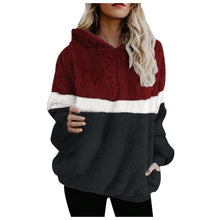 Load image into Gallery viewer, 2019 Winter Fluffy Sweater Sherpa Fleece Plaid Hooded Pullovers Cute Patchwork Warm Tops Women Fall Casual Fluffy Sweaters Coat
