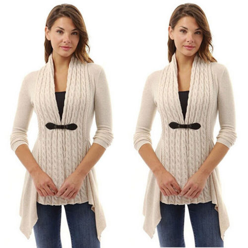 Women Knitted Long Sleeve Jumper Sweater Cardigan Wrap Cowl Neck Shawl Tops Coat