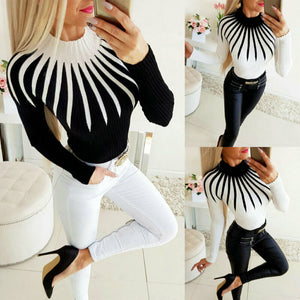 Sweater Women Ladies Turtleneck Sweater Long Sleeve Slim Casual Top Black White Sweaters