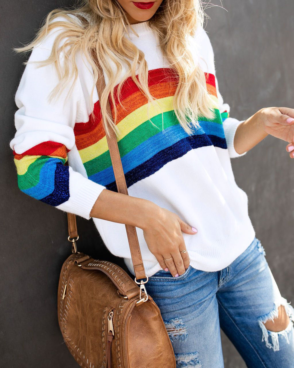 Colorful Rainbow Striped Winter Knitted Sweaters Women Harajuku Long Sleeve White Pullovers Tops Autumn Femme Jumper 2019