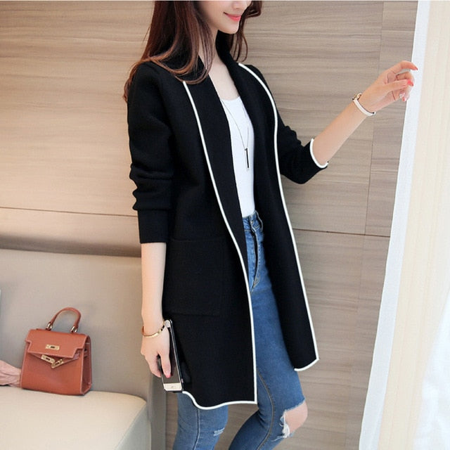 Gaganight New Fashion Women Cardigan Autumn 2019 Cardigans Office Lady Long Coat Sweater Female Solid Plus Size Loose Tops