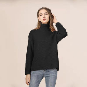 Casual Loose Autumn Winter Turtleneck Sweater Women Oversize Solid Knitted Sweaters Warm Long Sleeve Pullover Sweater Black Pink