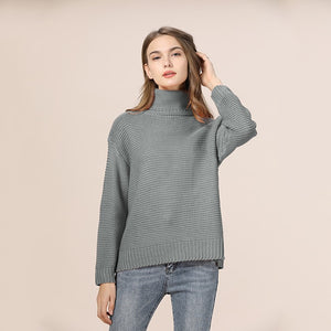 Casual Loose Autumn Winter Turtleneck Sweater Women Oversize Solid Knitted Sweaters Warm Long Sleeve Pullover Sweater Black Pink